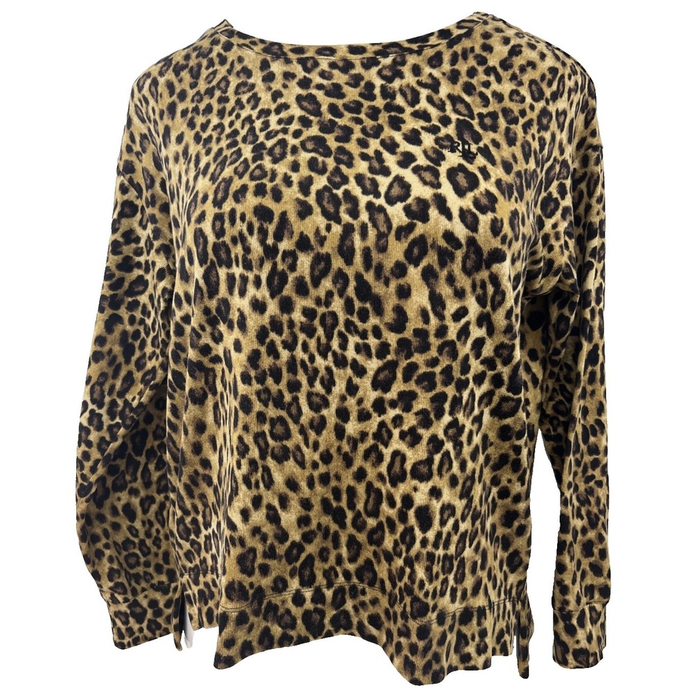 Lauren Ralph Lauren Black Label Top Leopard Animal Print Size M Monogram Long Sl